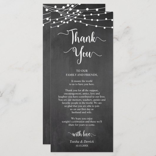 Empfang Platzierung Vielen Dank, Chat Card Programm (Vorne/Hinten)