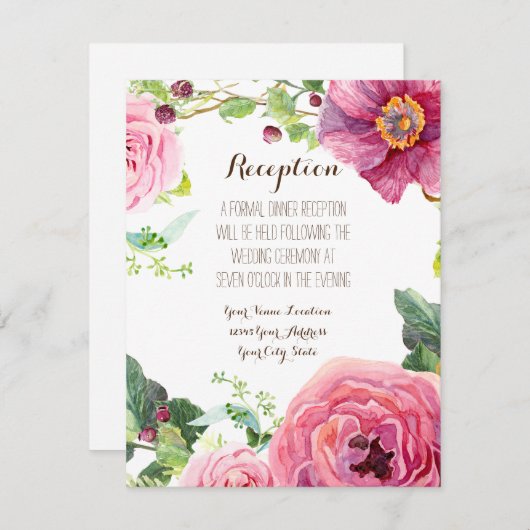 Empfang Rose Peony Wreath Modern Simple Leaf Einladung (Vorne/Hinten)