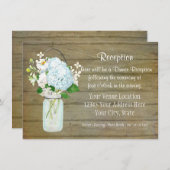 Empfang Rustic Country Mason Jar Blue Hydrangeas Einladung (Vorne/Hinten)