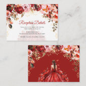 Empfang "Scarlet Floral Quinceñera" Details Begleitkarte (Vorne/Hinten)