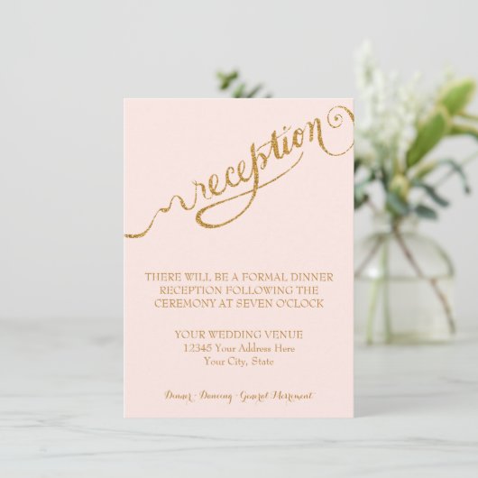 Empfang Script Forever in Liebe Gold Glitzer Begleitkarte (Stehend Vorderseite)