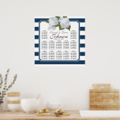 Empfang Seating Chart Navy White Hydrangees Poster (Küche)