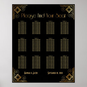 Empfang-Seekarte für Schwarz und Gold Art Deco Poster
