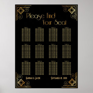 Empfang-Seekarte für Schwarz und Gold Art Deco Poster