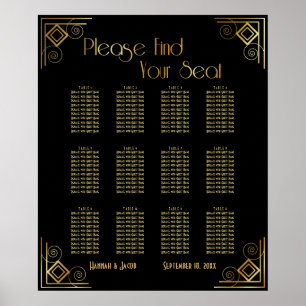 Empfang-Seekarte für Schwarz und Gold Art Deco Poster