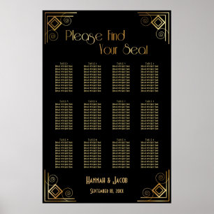 Empfang-Seekarte für Schwarz und Gold Art Deco Poster