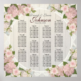 Empfang Sitzkarte Rosa Hydrangea Holzbalken Poster