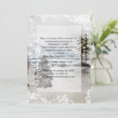 Empfang Snow Lake Fir Pine Trees Nur Hochzeit Einladung (Stehend Vorderseite)