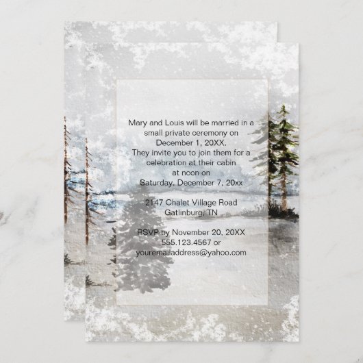 Empfang Snow Lake Fir Pine Trees Nur Hochzeit Einladung (Vorne/Hinten)