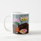 Empfang, Sonnenblumen, Donuts und Kaffee Kaffeetasse (Links)