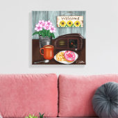Empfang, Sonnenblumen, Donuts und Kaffee Leinwanddruck (Insitu (Wohnzimmer))