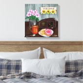 Empfang, Sonnenblumen, Donuts und Kaffee Leinwanddruck (Insitu (Schlafzimmer))