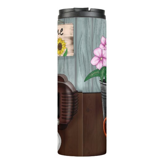 Empfang, Sonnenblumen, Donuts und Kaffee Thermosbecher (Rückseite)