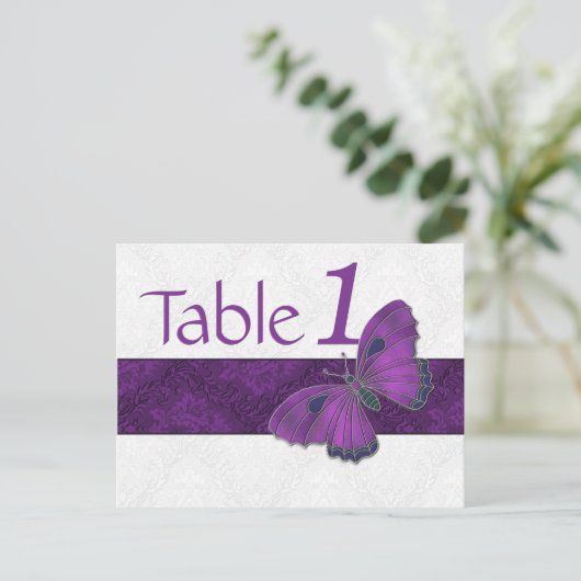 Empfang Tischnummer Butterfly Brocade Lila (Stehend Vorderseite)