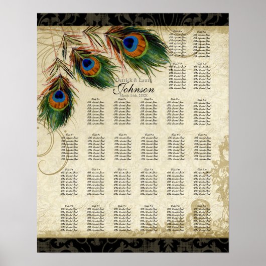 Empfang Tischübersicht, Pfau & Federn Poster (Vorne)