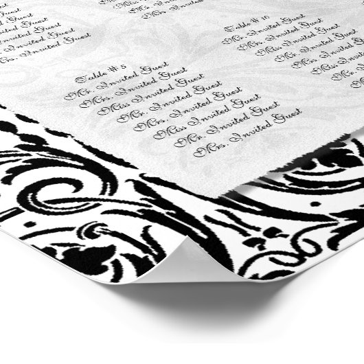 Empfang-Tischübersicht, Schwarz-weißer Damast Poster (Ecke)