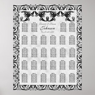 Empfang-Tischübersicht, Schwarz-weißer Damast Poster