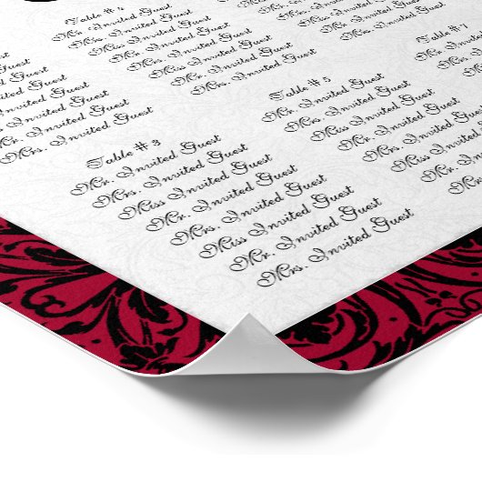 Empfang-Tischübersicht, Schwarz-weißer Damast Poster (Ecke)