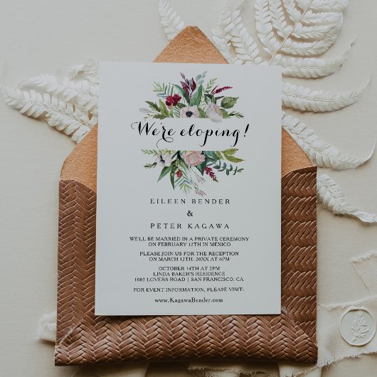 Empfang Tropical Floral and Greenery Elopement Einladung