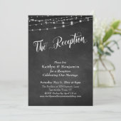 Empfang Typografy Chalkboard String Lights Einladung (Stehend Vorderseite)