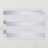 Empfang | Violet Silber Shimmer Strip Monogram2 Begleitkarte (Vorne/Hinten)