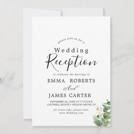 Empfang von Airy Greenery & Gold Leaf Einladung (Vorderseite)