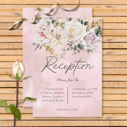 Empfang von Boho Pampas & Pink Roses Begleitkarte