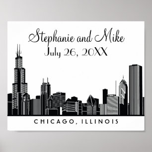 Empfang von Chicago Skyline Black Wedding Poster