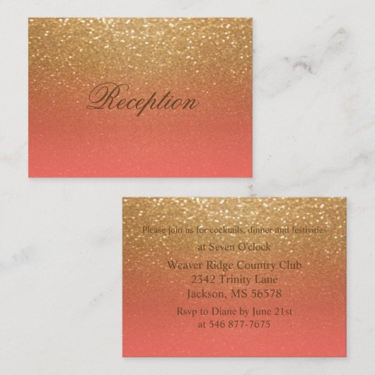 Empfang von Coral und Gold Glitzer Begleitkarte (Vorne/Hinten)