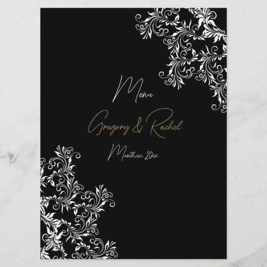 Empfang von Gold und Black Wedding Menükarte (Vorderseite)