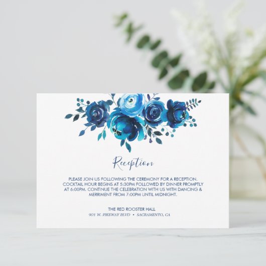 Empfang von Indigo-Stimmungsfloral Begleitkarte (Stehend Vorderseite)