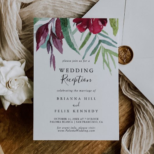 Empfang von kalligraphischen Tropenblumenhochzeite Einladung