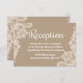 Empfang von Lacy Floral Brown & White Lace Hochzei Begleitkarte (Vorne/Hinten)