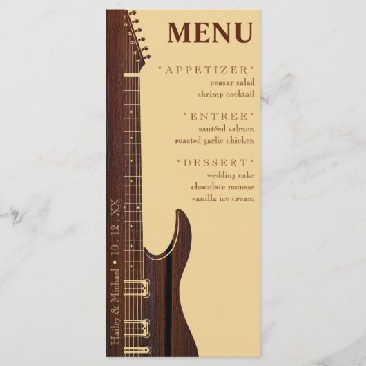 Empfang von Red Wood & Tan Brown Gitarre Menükarte (Vorderseite)