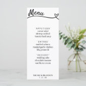 Empfang von White & Black Couple Heart Menükarte (Stehend Vorderseite)