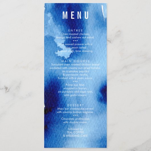 EMPFANG WEDDING MENU Aquarell dunkelblau Menükarte (Rückseite)