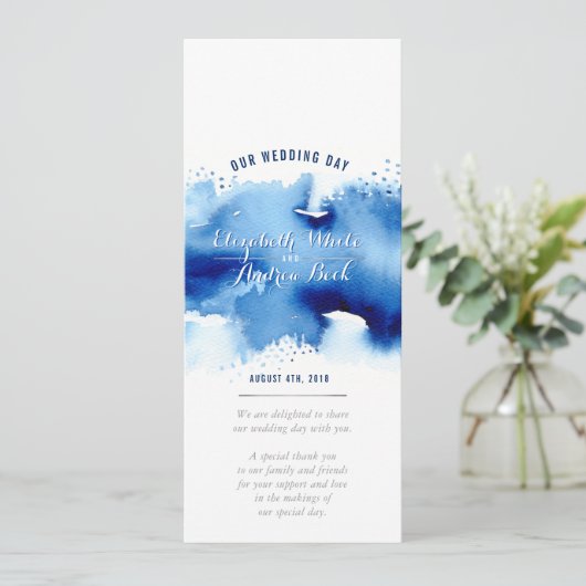 EMPFANG WEDDING MENU Aquarell dunkelblau Menükarte (Stehend Vorderseite)
