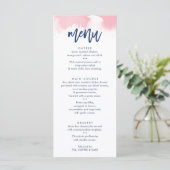 EMPFANG WEDDING MENU niedliche Marine rosa Aquarel Menükarte (Stehend Vorderseite)