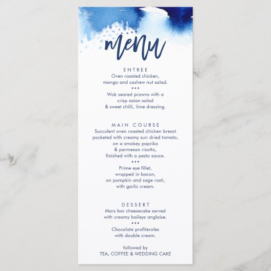 EMPFANG WEDDING MENU stilvolle Marine Aquarell Menükarte (Vorderseite)