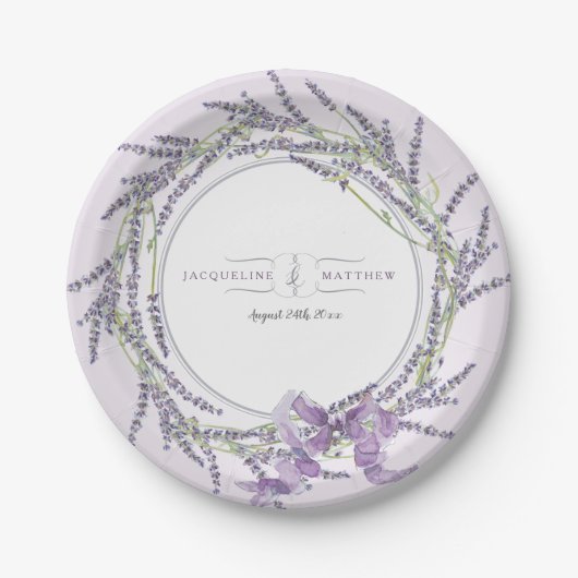 Empfang Wreath French Lavendel Floral Water color Pappteller (Vorderseite)