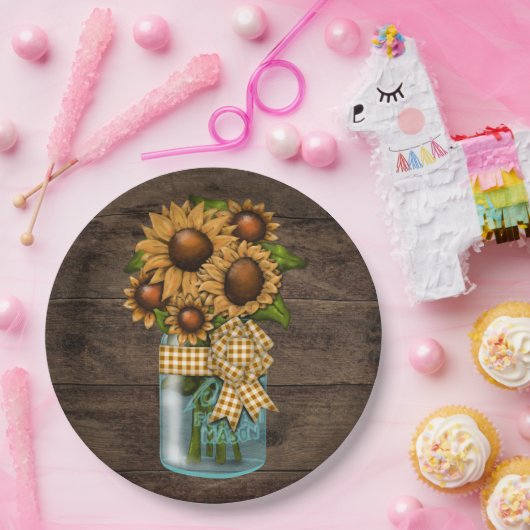 Empfang zum Abendessen Rustikales Sonnenblumenholz Pappteller (Party)