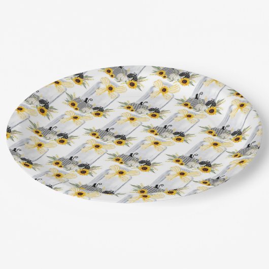 Empfang zum Hochzeitsessen Rustikale Sonnenblumen Pappteller (Schrägansicht)