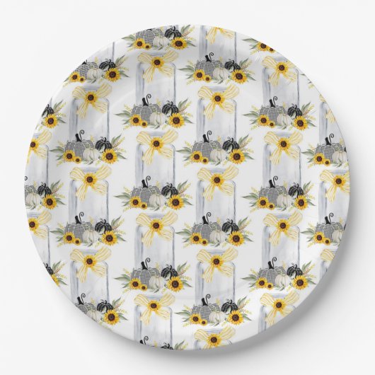 Empfang zum Hochzeitsessen Rustikale Sonnenblumen Pappteller (Vorderseite)