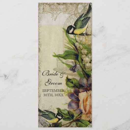 Empfangs-Abendessen-Menü-Gelb-Lied-Vogel-Käfig mit Menükarte (Vorderseite)