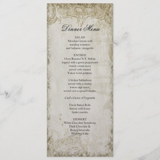 Empfangs-Abendessen-Menü-Gelb-Lied-Vogel-Käfig mit Menükarte (Rückseite)