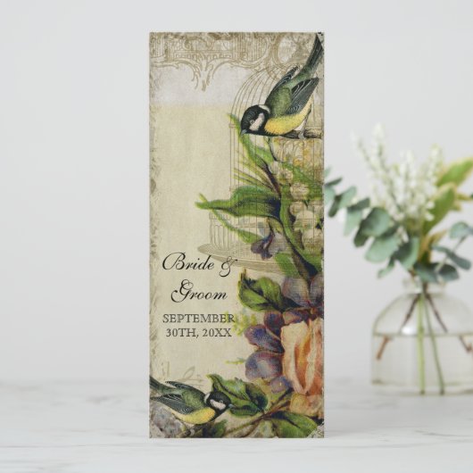 Empfangs-Abendessen-Menü-Gelb-Lied-Vogel-Käfig mit Menükarte (Stehend Vorderseite)