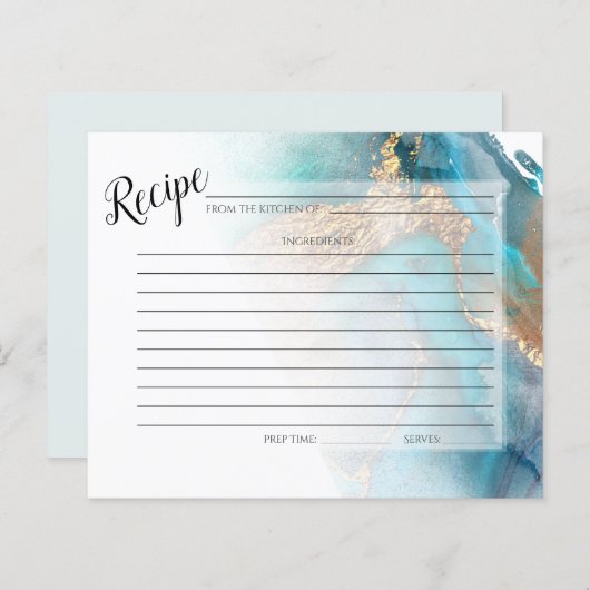 EMPFANGSKARTE | Goldfarben und Aquamarine Marmorfa (Vorne/Hinten)