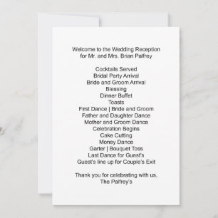 Empfangsplan Mr. und Mrs. Palfrey Einladung