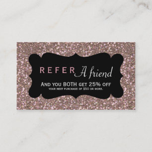 EMPFEHLE EINEN FREUND Pinke Roségold Glitter-Kunde Empfehlungskarte