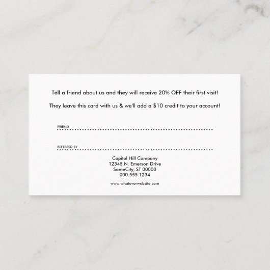 Empfehlen Sie ein Freundverweisungsprogramm Empfehlungskarte (Rückseite)